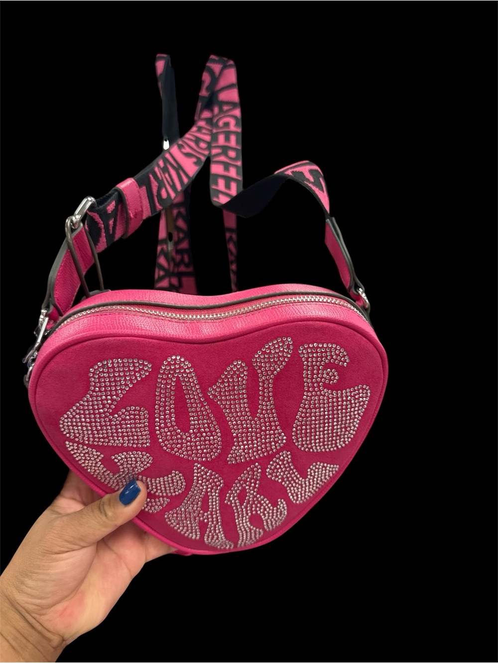Heart-Shaped Pink Crossbody Bag with Crystal 'Love' Detail